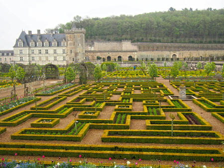 The formal gardens of Villandry Chateau in the Loire Valley of France.のeditorial素材