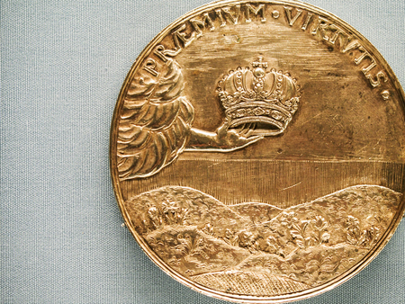 A golden Russian commemorative coin for coronation.の写真素材
