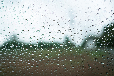 Rain drop on the window with tree and sky background use for background
