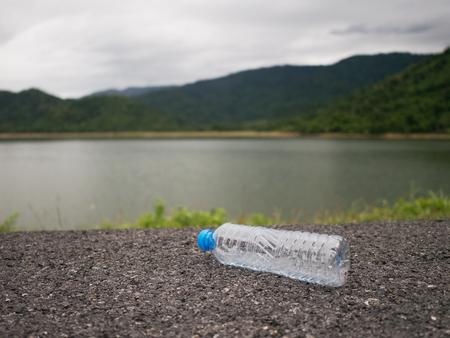 Plastic bottles on the way is dumped by touristsの写真素材
