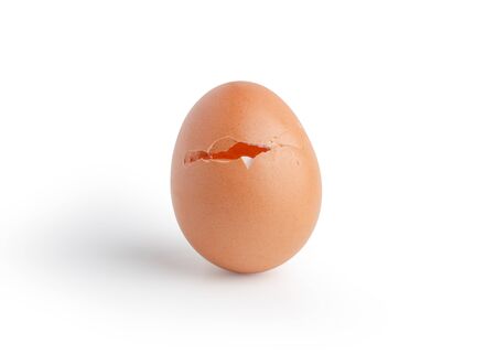 Raw chicken eggs broken isolated on the white background with clipping pathsの写真素材
