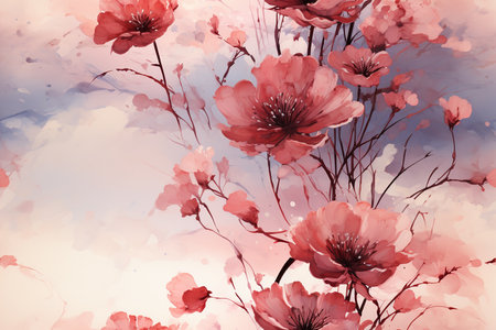 Water color floral and flower  Abstract background. Elegance overlay element. Overlap color background. Curve and blend Backdrop with copyspace. Generative Aiの素材