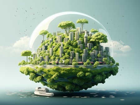 Concept of Net Zero, carbon neutral, and net zero concepts. natural environment Long-term, climate-neutral strategy Greenhouse gas emissions. AI Generativeの素材