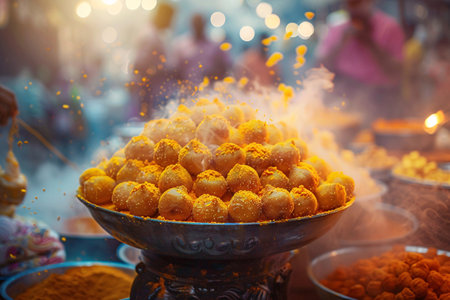 Flavors of Holi, Indulging in Culinary Delights, Delightful Holi Treats, Gujiya and Thandai. Generative AIの素材