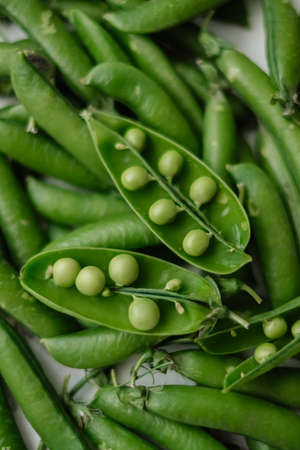 Green fresh peas close-up. Healthy food. High quality photo