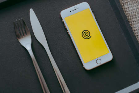 Yandex food app, iPhone with screen of yandex food appのeditorial素材