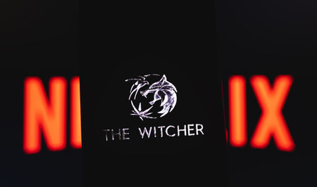 The Witcher from Netflix, TV series Poster on the screen.
