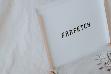 FARFETCH online luxury clothing store, box from Farfetch store.のeditorial素材