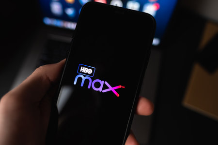 HBO max logo on smartphone screen. High quality photo.のeditorial素材