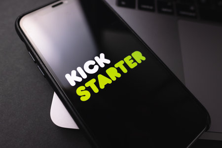 Kickstarter logo on smartphone screen. High quality photo.のeditorial素材