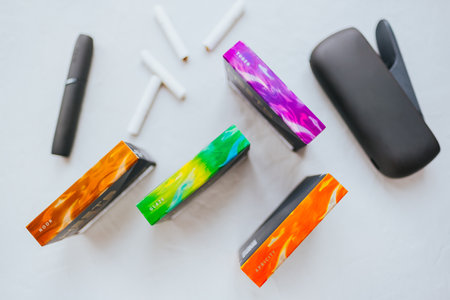 Heating tobacco sticks, New Creations Series Heets with iqos 3.0, iqos tobacco product technologies by Parliament.のeditorial素材