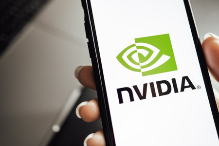 NVIDIA logo on the smartphone screen. Copy space.のeditorial素材