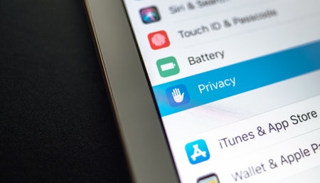 iPhone interface and privacy section on the screen. Copy space.のeditorial素材