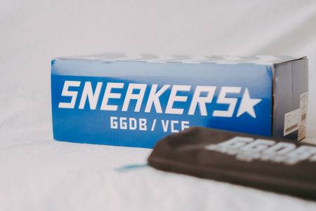 GGDB logo, Golden Goose Deluxe Brand Superstar Sneakers with Box.のeditorial素材