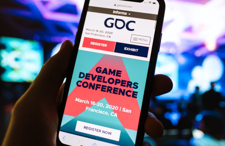Game Developers conference logo on the smartphone screen, web page.のeditorial素材
