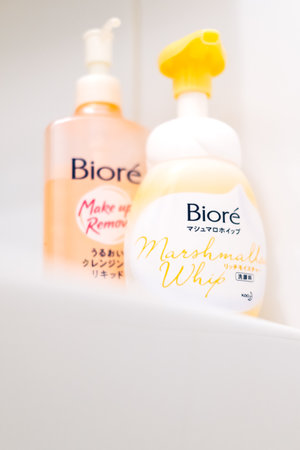 Biore face care product for woman, close up. High quality photoのeditorial素材