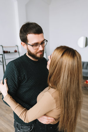 Young couple lovers embraced each other, relationship concept. High quality photo