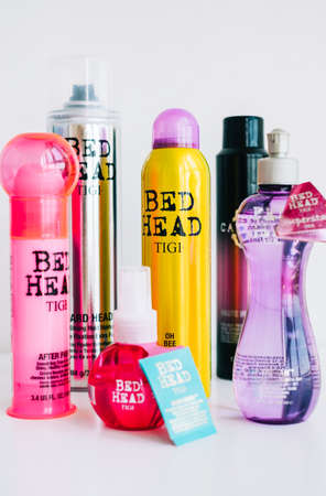Tigi Bed Head cosmetics hair care product on white background.のeditorial素材