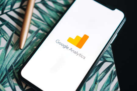 Google analytics logo on smartphone screen.のeditorial素材