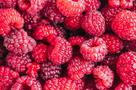 Fresh ripe raspberries, close-up. Berry colorful backgroundの写真素材