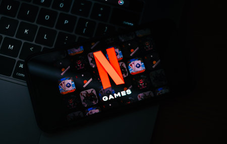 Netflix games logo on the screen.のeditorial素材