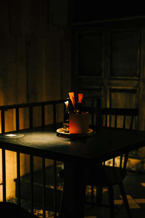 Empty table in restaurant at the evening.の写真素材