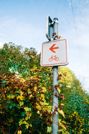 Bike path traffic sign in the park.の写真素材