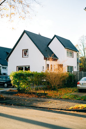 Street and houses in Marlstadt in Germany state of Nordrhein Westphaliaのeditorial素材