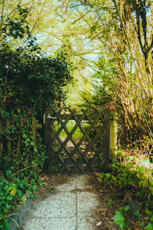 Old wooden gate to the garden.の写真素材