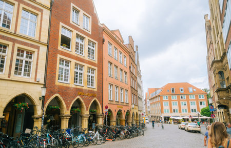 City architecture in old town Prinzipal market in Munster.のeditorial素材