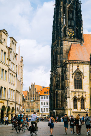 Lamberti church and the Prinzipal market in Munster, Germany.のeditorial素材