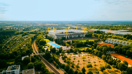 Aerial shot of football stadium BVB Borussia, Signal Iduna Park in Dortmund, Germany.のeditorial素材