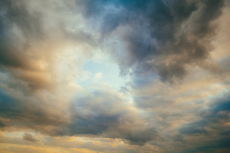 Beautiful sky with soft clouds during sunset.の写真素材