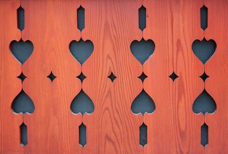Wooden door with heart shaped pattern planksの写真素材
