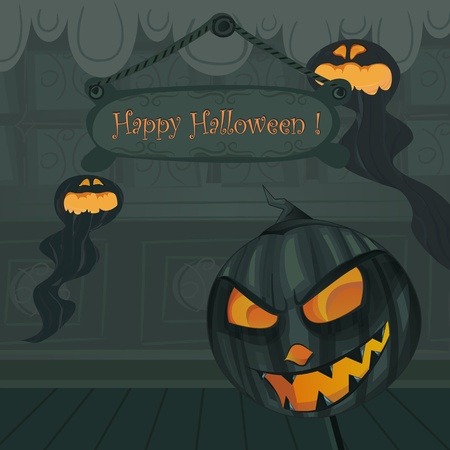 Vector Halloween template. Background inside haunted house with Jack oのイラスト素材