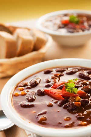 Chilli con carne with red pepper and parsleyの写真素材