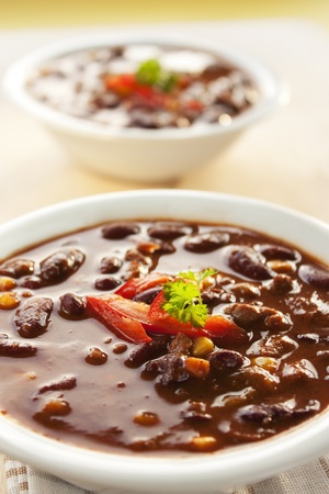 Chilli con carne with red pepper and parsleyの写真素材