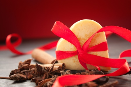 Heart shaped homemade butter cookies with aromatic spices.の写真素材