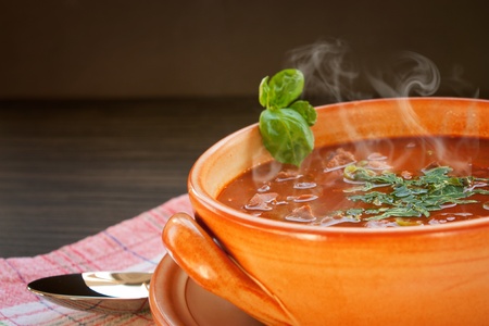 Chilli con carne with beef in a clay potの写真素材