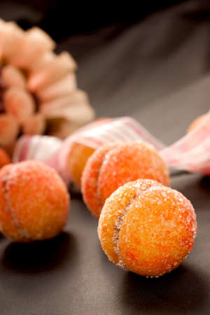 Arrangement of peach shaped homemade cookies.の写真素材