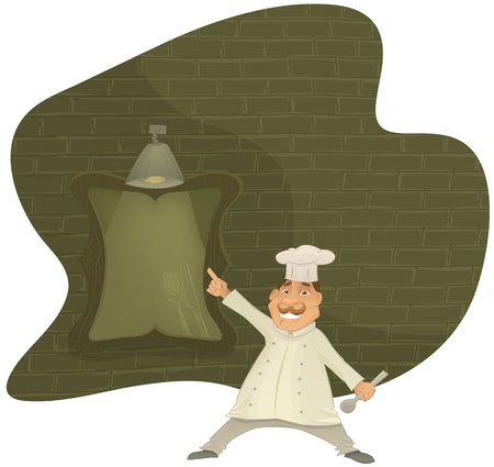 Chef character with menu boardの写真素材