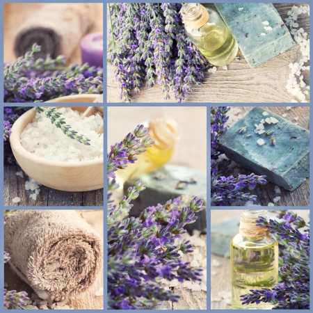 Wellness Spa collage of fresh lavender productsの写真素材