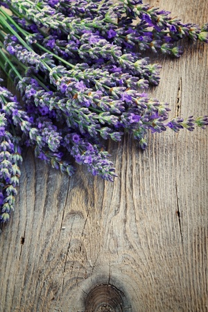 Fresh lavender over wooden backgroundの写真素材