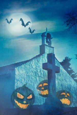 Halloween illustration with evil pumpkins の写真素材