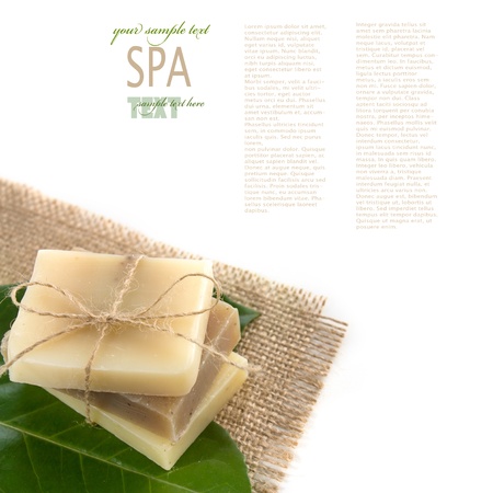 Spa setting with natural soaps.の写真素材