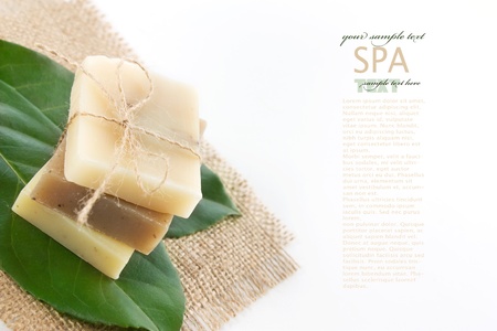 Spa setting with natural soaps.の写真素材