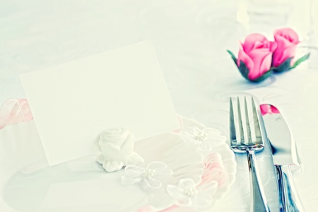 Table setting for romantic dinner or weddingの写真素材