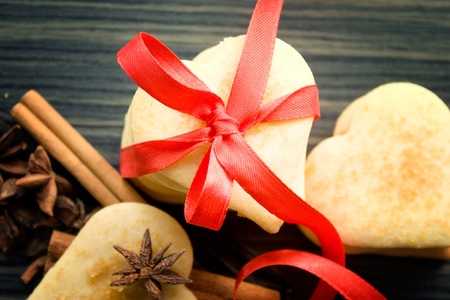 Heart shaped homemade butter cookies with aromatic spices.の写真素材