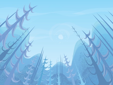 View through the trees in the pine forestのイラスト素材