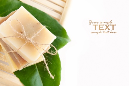 Spa setting with natural soaps.の写真素材